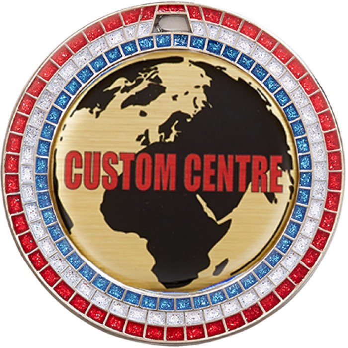 70MM SILVER GEMSTONE CUSTOM CENTRE DOMED VINYL MEDAL **SPARKLE**